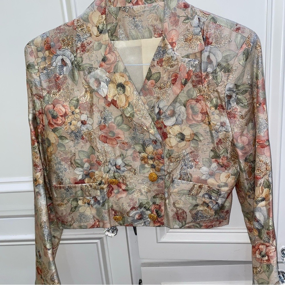 Vintage 80s Floral Cropped Double Breasted Blazer